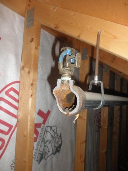 Sprinkler pipe broken due to freezing conditions